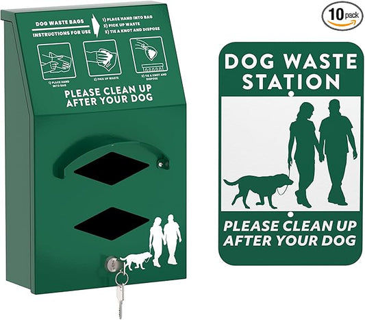 Aluminum Outdoor Dog Bag Dispenser with Pick Up After Your Dog Sign - Wall Mounted Poop Bag Dispenser for Pet Waste -Included Lock and Mounting Hardware