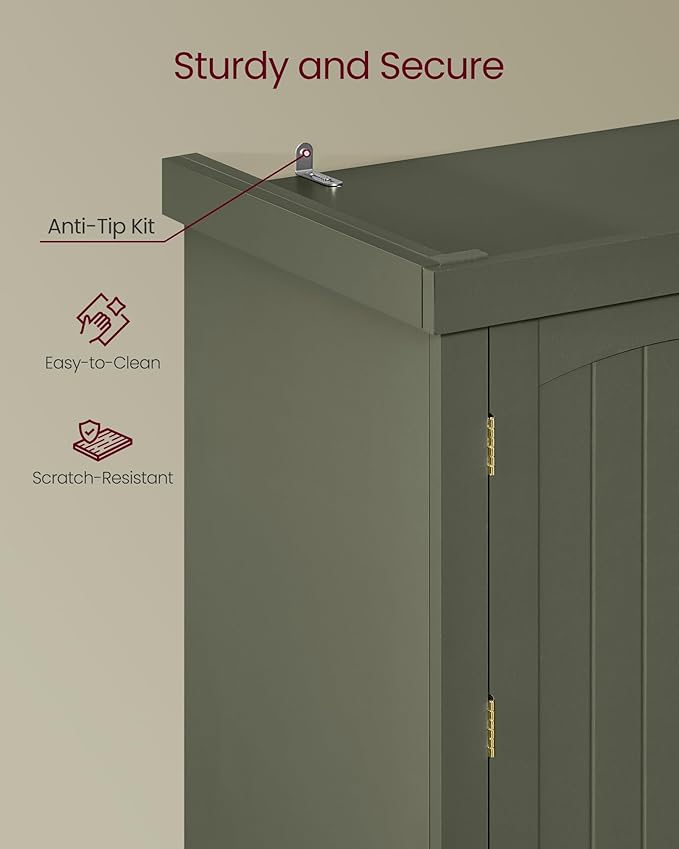 VASAGLE Pantry Cabinet, 15.7 x 30 x 71.7 Inches, Freestanding Tall Cupboard Storage Cabinet with a Drawer, 2 Cabinets, 6 Adjustable Shelves, for Living Room, Kitchen, Forest Green UBBK561C01
