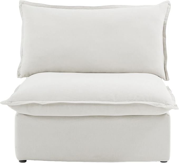 WJShome Modern Down Filled Sigle Middle Seat, Cloud Modular Sectional Sofa, Minimalist Wide Deep Seat Couches for Living Room Apartment Lounge Bedroom (White)