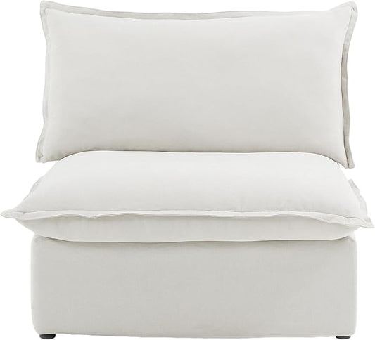 WJShome Modern Down Filled Sigle Middle Seat, Cloud Modular Sectional Sofa, Minimalist Wide Deep Seat Couches for Living Room Apartment Lounge Bedroom (White)