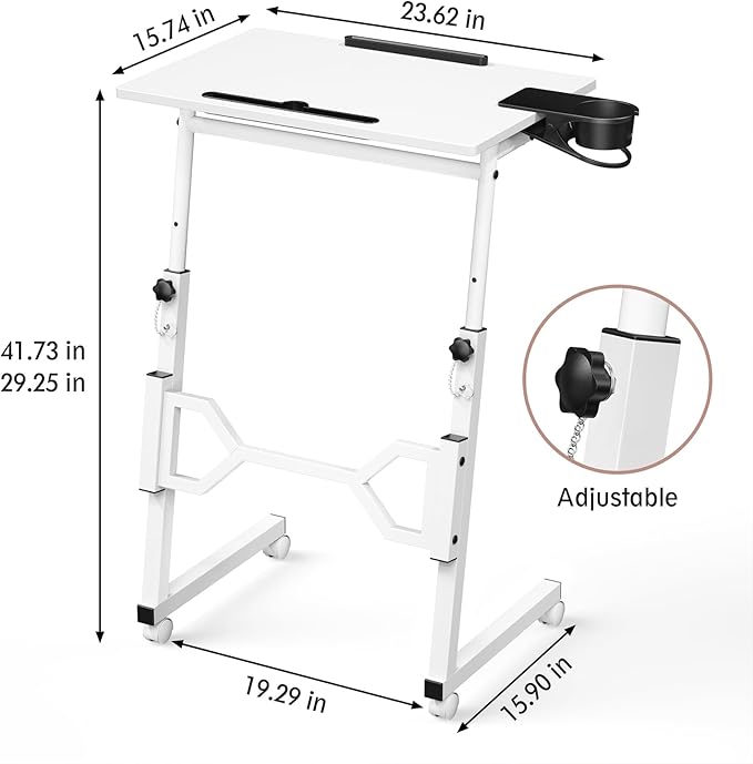 Small Standing Desk with Wheels, Portable Treadmill Desk, Rolling Desk Adjustable Height for Laptop, Mobile Standing Table for Walking Pad, Bedside Table