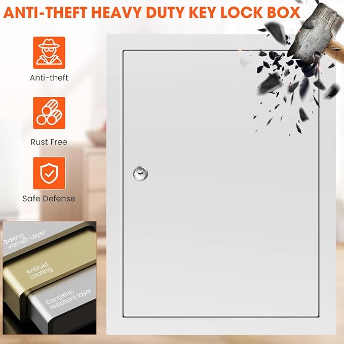 125 Key Lock Box Wall Mount with Anti-Theft Deposit Key Slot, White Key Cabinet with Key Hooks & 125 Tags Key Labels, Key Safe for Hotels & Office & Companies & Car Dealerships