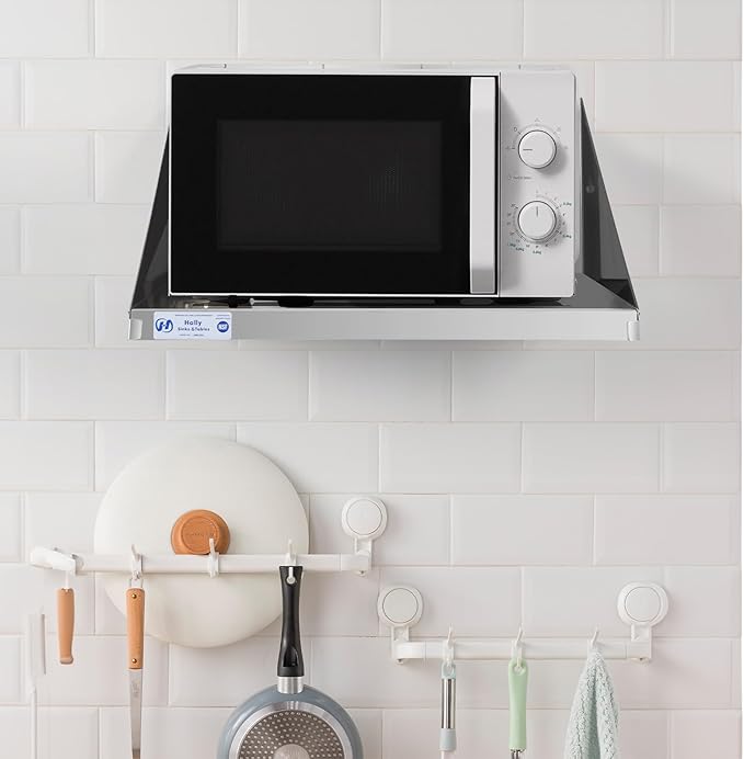 Hally Stainless Steel Microwave Shelf 18"x24" 185 lb, NSF Commercial Heavy Duty Metal Appliance Wall Mount Floating Shelving for Restaurant, Kitchen, Bar, Home and Hotel