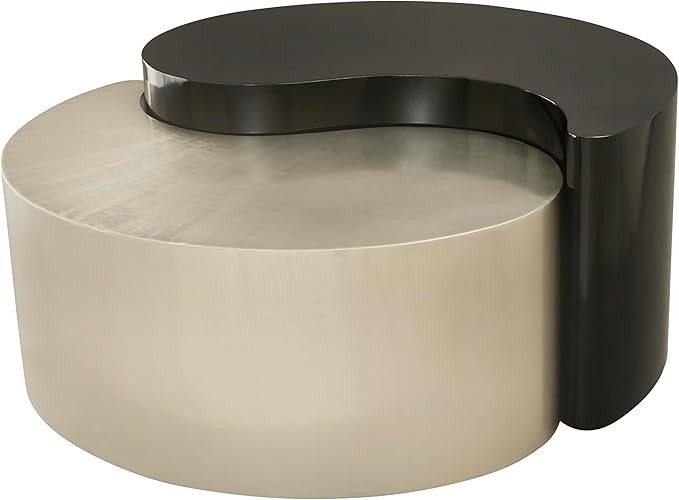 Modern Contemporary Luxury Ying-Yang 36" Coffee Table Set, Sculptural Design with Aluminum Frame for Living Room, Entryway, Home & Office, Black & Silver Dual Tone Coffee Table