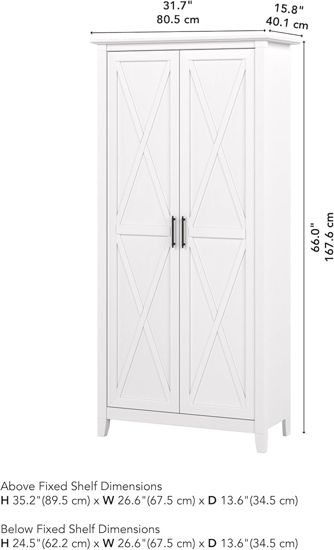 Bush Furniture Key West Tall Storage Cabinet with Doors and Shelves in Pure White Oak, 2 Door Organizer for Home Office, Living Room, Entryway