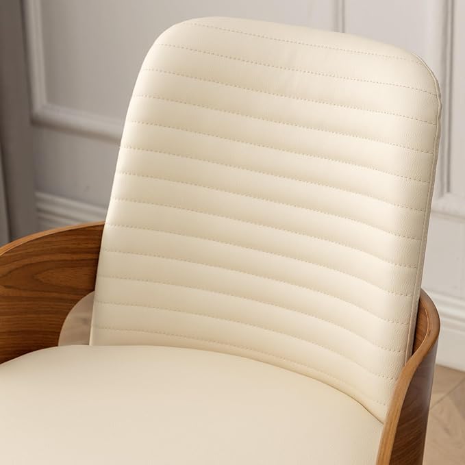 Dining Room Chairs Set of 4,Mid Century Modern Kitchen Chair,Upholstered Faux Leather Accent Chairs,Metal Legs Wooden Desk Chair,Armless and No Wheels for Kitchen Dining,Beige PU