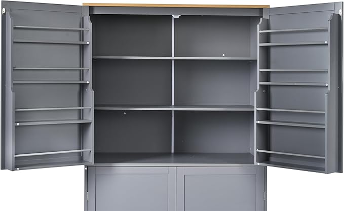 Merax 71.3" Tall Kitchen Storage Cabinet Pantry Wood Freestanding Large Cupboard with 2 Drawers,2 Adjustable Shelves,8 Door-Shelf for Dining Room,Grey