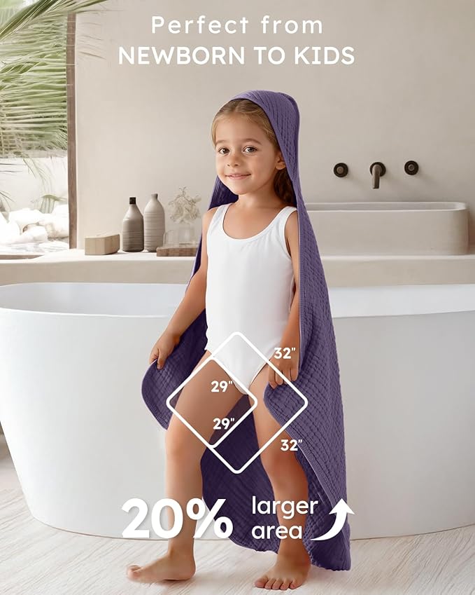 Yoofoss Hooded Baby Towels for Newborn 2 Pack 100% Muslin Organic Cotton Baby Bath Towel with Hood for Babies, Infant, Toddler and Kids, Large 32x32Inch, Soft and Absorbent Newborn Essential