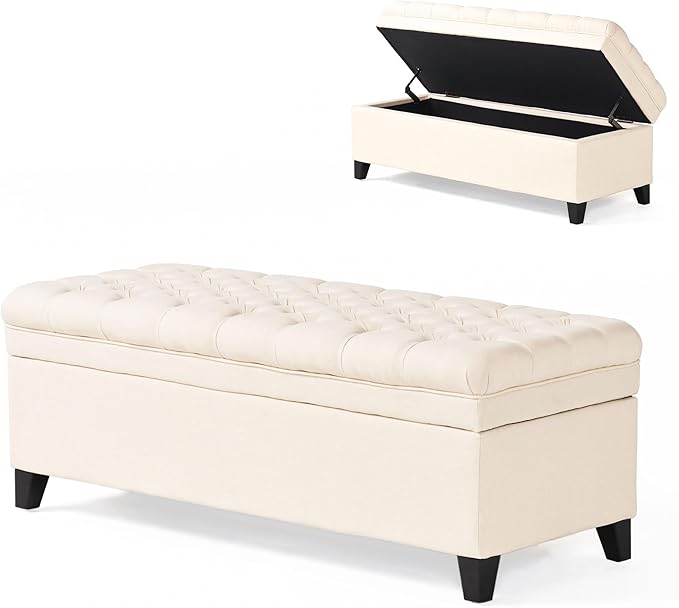 Setawix Linen Storage Benches for Bedroom,50" Bed End Bench with Storage,Tufted Beige Storage Ottoman Bench for Living Room,Rectangle Entryway Benches with Storage and Seating (Beige, Linen)