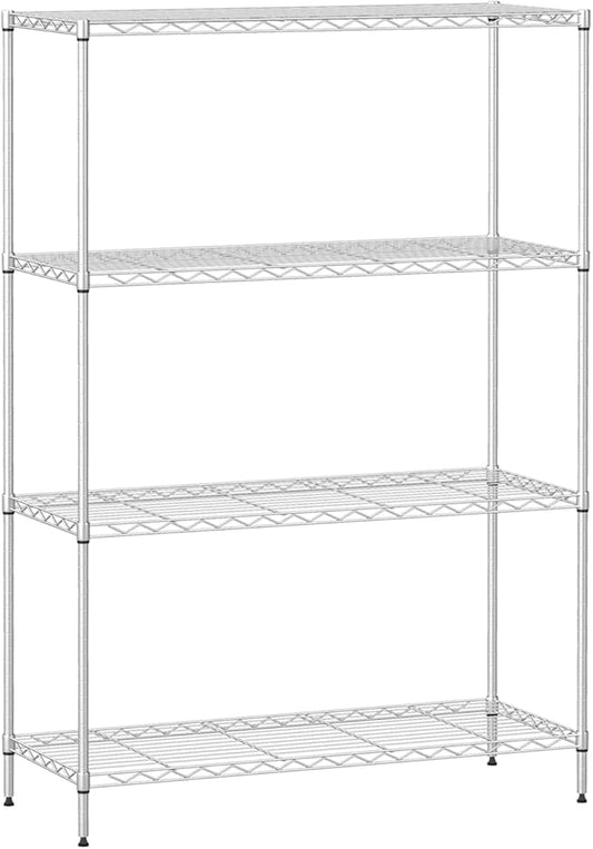 4-Tier Storage Shelves 35.4" L x 13.3" W x 53.7" H Metal Garage Shelves Standing Storage Shelf Adjustable Layer Racks with Steel Frame, Suitable for Kitchen, Garage or Commercial Use (Chrome)