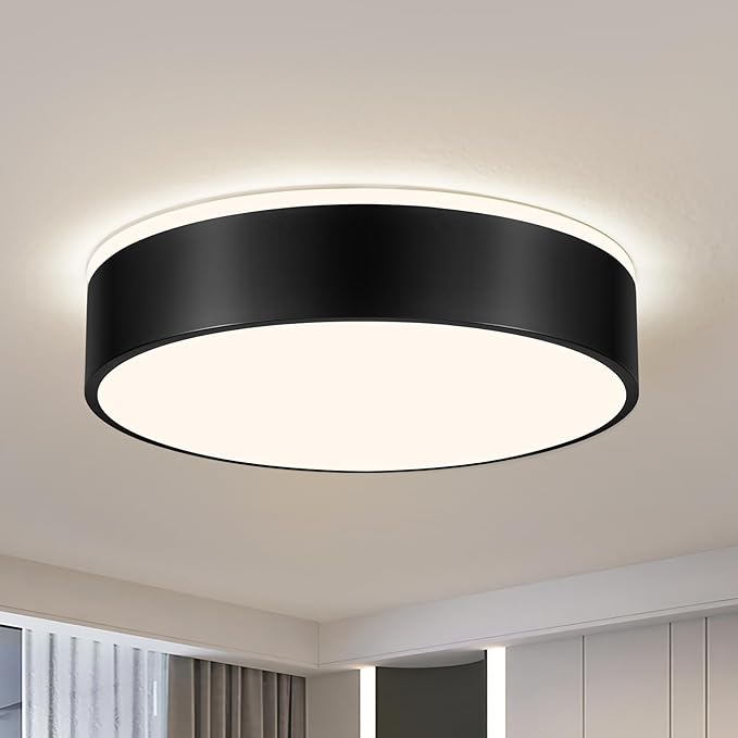 Vikaey Black LED Ceiling Light Modern Flush Mount Light Fixture Round Metal Ceiling Lamp for Living Room Entryway Bedroom Kitchen 15.74 Inch