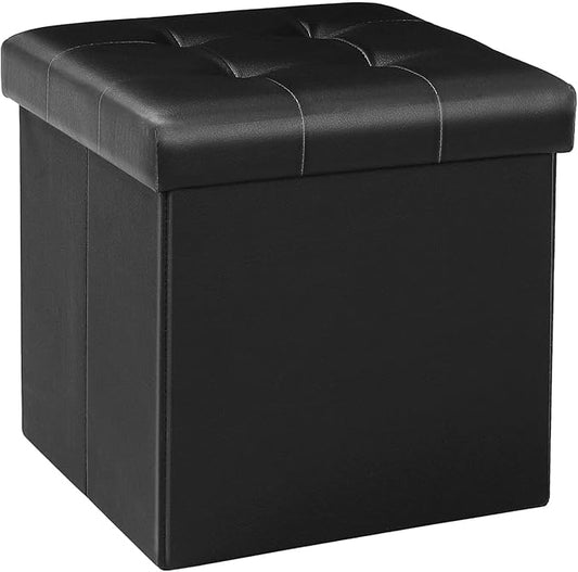 B FSOBEIIALEO Folding Storage Ottoman Cube Footrest Faux Leather for Living Room Seat Chest Black 12.6"X12.6"X12.6"