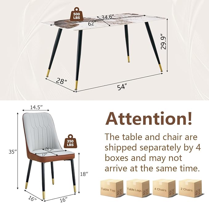 6 Person Dining Table Set, Sintered Stone Dining Table Set for 6, Kitchen Table Chairs Set of 6, Easy to Assemble