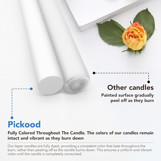 New Burning Formula Unscented Dripless 12-Inch Taper Candles Set of 12 - White, for Wedding, Dinner - Smokeless, Long Burning - Hand Poured, Colored Tall Candlesticks - Blancas