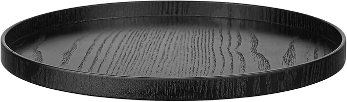 Round Solid Wood Serving Tray Extra Large Tea Coffee Snack Food Meals Serving Plate Non-Slip Kitchen Party Bar Server Ottoman Tray Breakfast Tray with Raised Edges (15.7inch/40cm) Black