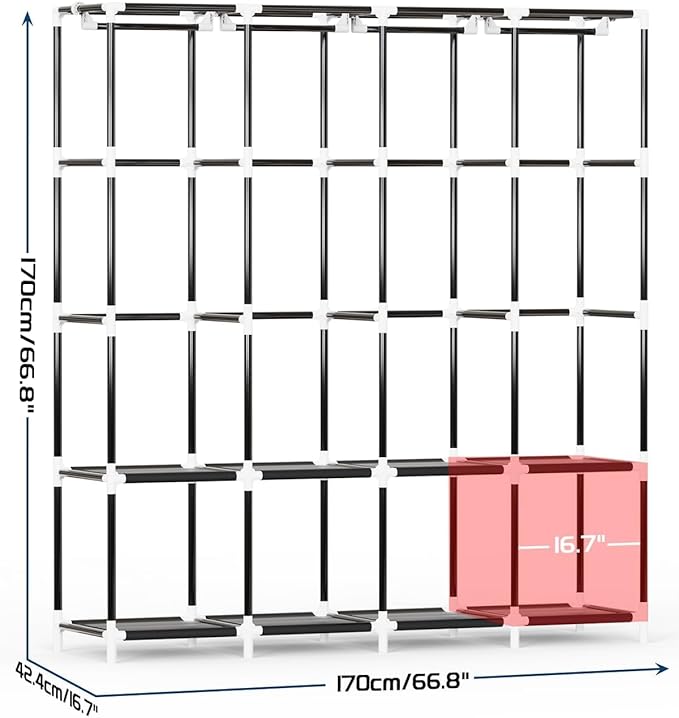 Mavivegue Portable Closet Wardrobe, Clothes Organizer with 4 Hanging Rods, Non-Woven Fabric Cover, Large Capacity Storage for Bedroom and Living Room,Gray, 67" W x 17" D x 67" H