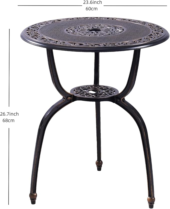 C/G Bistro Set 3 Piece Outdoor Cast Aluminum Patio Bistro Set with Umbrella Hole and Armrests,Outdoor Bistro Table Set,Patio Furniture Set Front Porch Set for Yard Garden Villa (Copper)