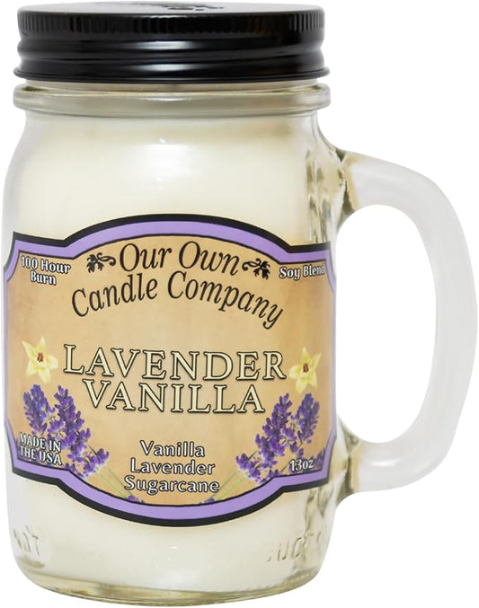 Our Own Candle Company, Lavender Vanilla Scented Mason Jar Candle, 100 Hour Burn Time, 13 Ounces