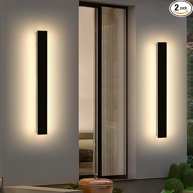 2 Pack 47.2inch Long Linear Outdoor Wall Light, 3000K Warm White Modern Wall Mounted Sconce, IP65 Waterproof, 42W, Black Exterior Lighting Fixture for Garage, Patio, Porch, Garden