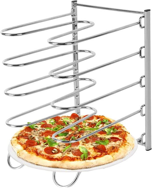 Pizza Rack, 5-Tier Stainless Steel Pizza Pan Storage Rack, Compact and Convenient Design for Easy Storage Multiple Pizzas pan 10.43" L x 8.52" W x 13" H, Pizza Pan Rack