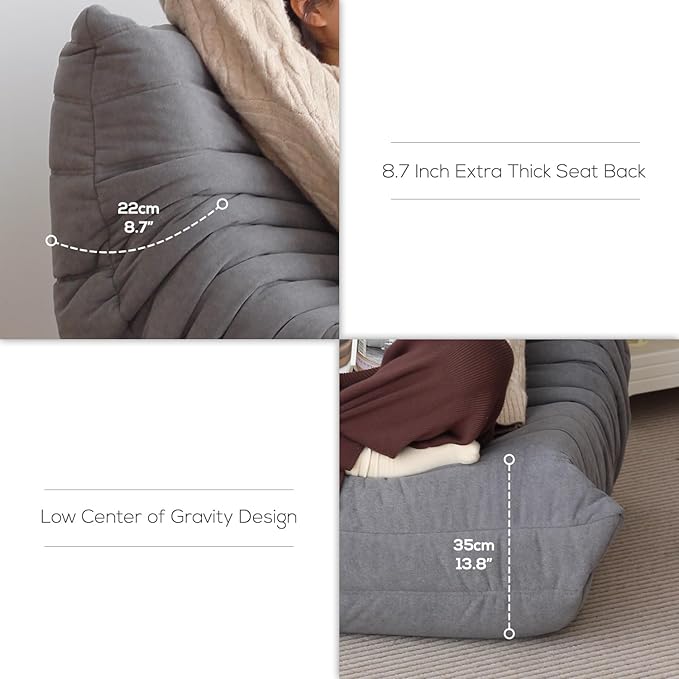 N&V Fireside Armless Floor Sofa, Mid Century Soft Premium Microfiber Lounge Chair, Foam Accent for Living Room Bedroom and Office (Single, Grey)