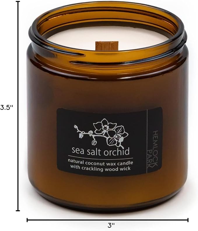 Hemlock Park Crackling Wood Wick Candle Handcrafted with Natural Coconut Wax (Large 16 oz, Sea Salt Orchid)