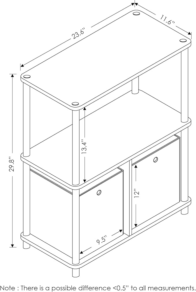 Furinno Go Green 3-Tier 2-Bins Multipurpose Storage Shelf, 2-Pack, Dark Cherry/Black