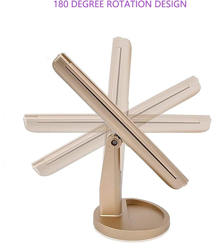 deweisn Floor Mount Tri-Fold Lighted Vanity Mirror with 21 LED Lights, Touch Screen and 3X/2X/1X Magnification, Two Power Supply Modes Make Up Mirror,Travel Mirror