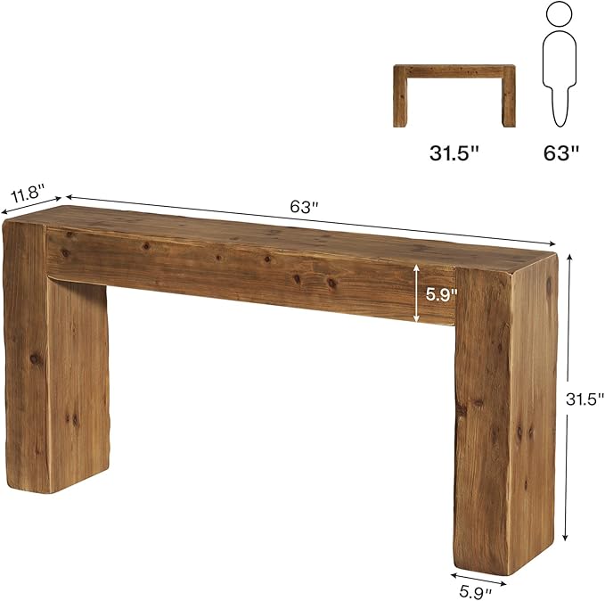 Solid Wood Console Table, 63-Inch Farmhouse Sofa Table Behind Couch for Entryway, Living Room, Foyer, Easy Assembly (Rustic Brown)