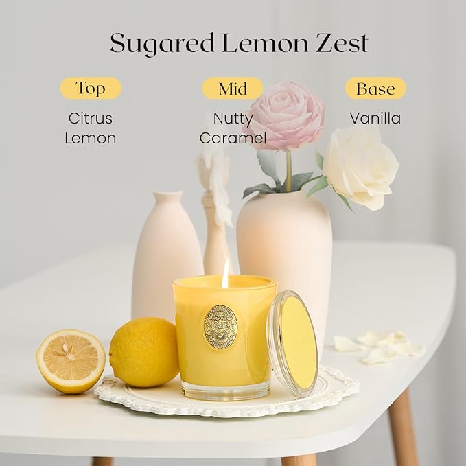 M&SENSE Natural Soy Candle | Sugared Lemon & Yellow | 9.2 oz, 50H Burn Time | Luxury Scented Candle for Relaxation, Gifting, Home Décor | Ideal for Bedroom, Office, Party Ambiance