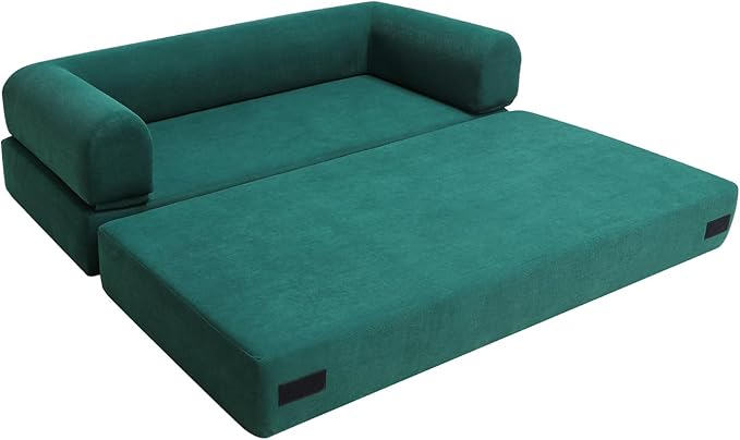 Fold Sofa Bed Memory Foam Futon Sleeper Chair Guest Bed and Fold Out Couch,Couch for Living Room Corner Chair Bedroom (Green)