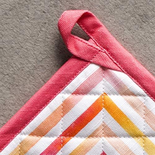 Maison d' Hermine Pot Holders Set 100% Cotton Heat Resistant Potholders 8" x 8" Hot Pads with Loop BBQ, Cooking, Baking, Grilling, Kitchen, Handling Hot Pans Spring/Summer (Pack of 2, Summer Maze)