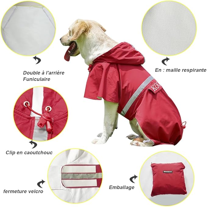 Pet Large Dog Raincoat Apparel Poncho Waterproof for Medium Large Sized for Dog Raincoat Clothes Jacket,Dog Rain Jacket (Red,4XL)