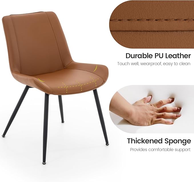 Brage Living Dining Chairs Set of 2, PU Leather Modern Armless Kitchen Dining Room Chairs, Upholstered Accent Side Chairs with Metal Legs (Brown)