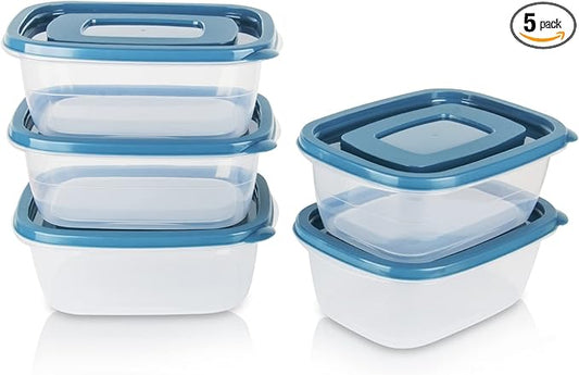 5PCS Food Containers Storage Sets(1000ML per Box),BPA-Free Rectangle Plastic Food Containers with Lids-Stackable Food Storage Box for School,Work,Travel and Meal Prep(Microwave and Fridge Safe)