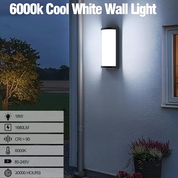 Sytmhoe Outdoor Wall Lights 2Packs,Modern 6000k Cool White LED Exterior Light Fixtures,Wall Sconces Lighting,Black Porch&Patio Light,IP65 Waterproof for Garage Hallway Stairs Gardens(2packs)
