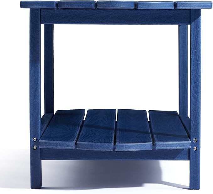 2-Tier Patio Table - Outdoor Coffee Table - Adirondack Deck Table - HDPE Pool Side Table - Blue - 17.7 x 39.4 inches