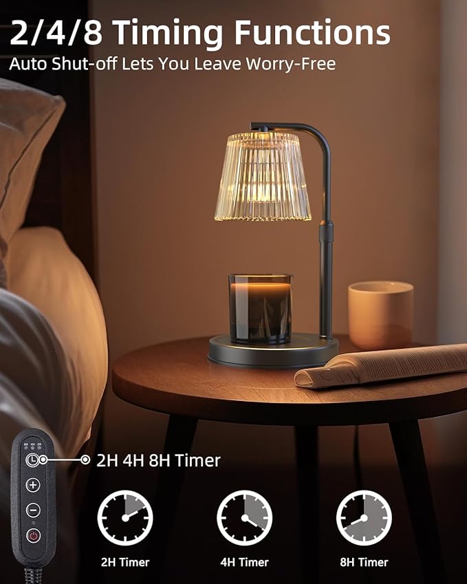 Candle Warmer Lamp with Timer Dimmable - Adjustable Electric Wax Melt Warmer Scented Large Jar Candles Lights, House Warming Birthday Gifts for Women, Glass Vintage New Home Living Room Decor, Dark
