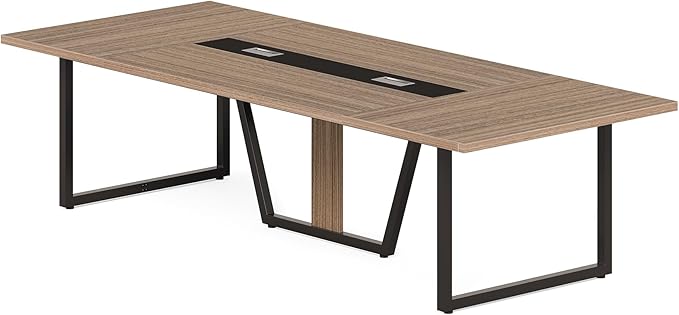 LITTLE TREE 8FT Conference Table for 10 People, Large Meeting Table, Modern Wooden Conference Room Table with Cable Management, Business Training Table with Strong Metal Legs for Office, Maple Color