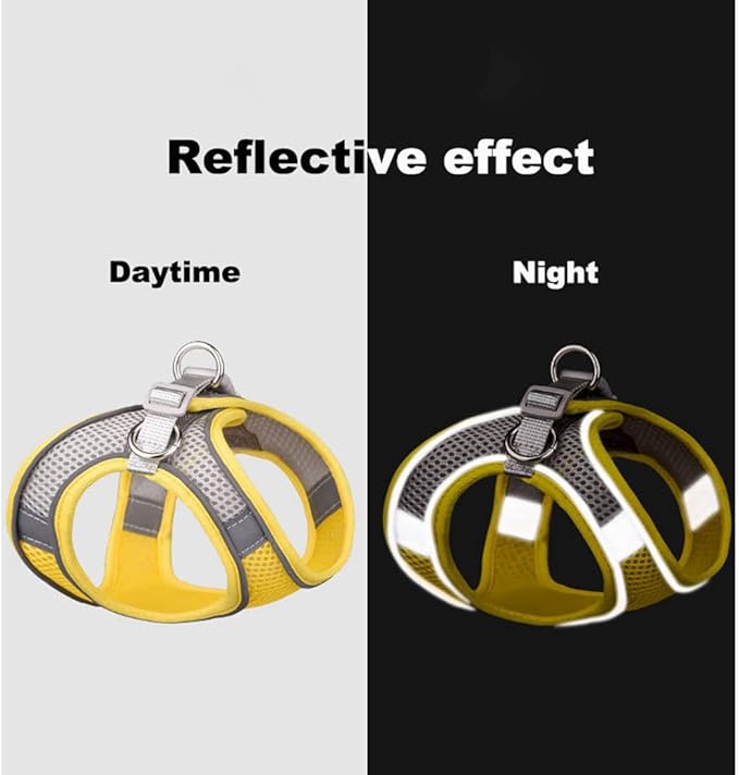 Yellow Harness for Dogs, No-Pull Puppy Harness and th Leash for Easy Walk, Breathable Mesh Reflective Cat Vest for XXS Xs Small Medium Breed Pet Dogs, XS
