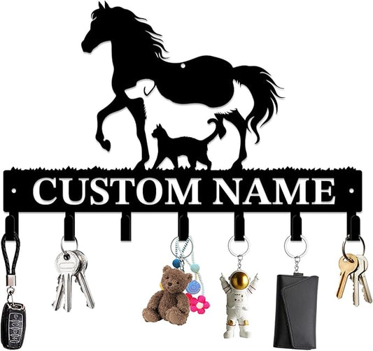 Personalized Custom Name Farm Horse Wall Key Hooks,Metal Horse Art Clothes Hooks,Metal Horse Wall Home Storage Decorative,For Front Door, Hallway, Kitchen, Bedroom,Keys,Hats (Style A)