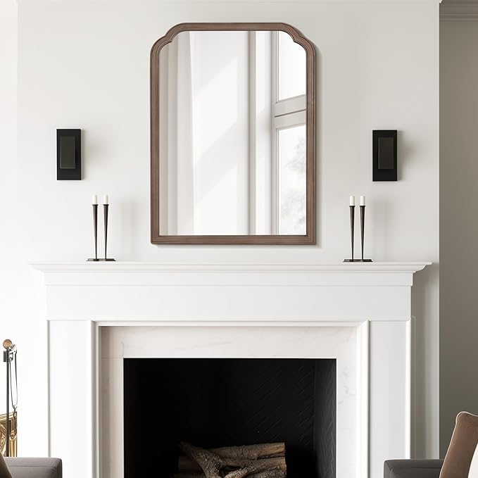 WallBeyond 30" x 40" Wood Bathroom Mirror for Wall Mounted, Rustic Rounded Corner Vanity Mirror for Entryway, Living Room or Bedroom Home Decorative [30" x 40" Walnut]