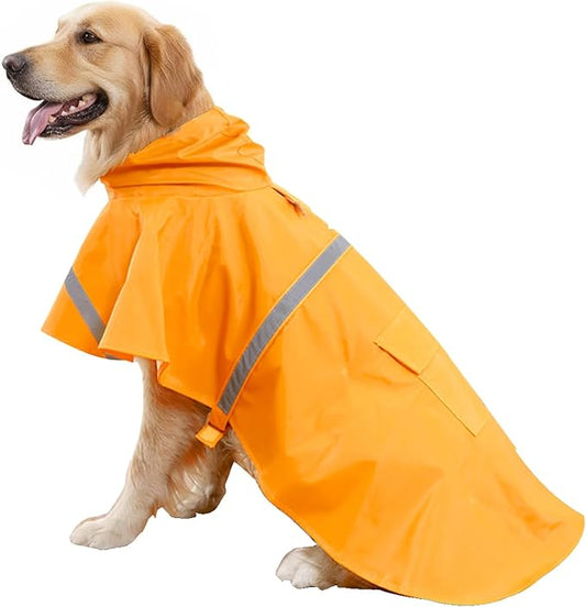 HAPEE Dog Raincoats with Reflective Strip Hoodie,Poncho Jacket for Large Dogs (B2-Orange, 34C (Back Length 34"))