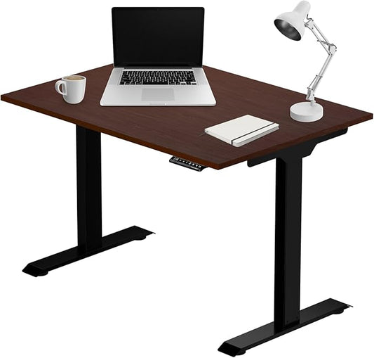 Progressive Desk Stand Up Electric Standing Desk, Compact Home Office Table, Black Frame and Dark Cherry MDF Tabletop Prime Ryzer 42" x 24"