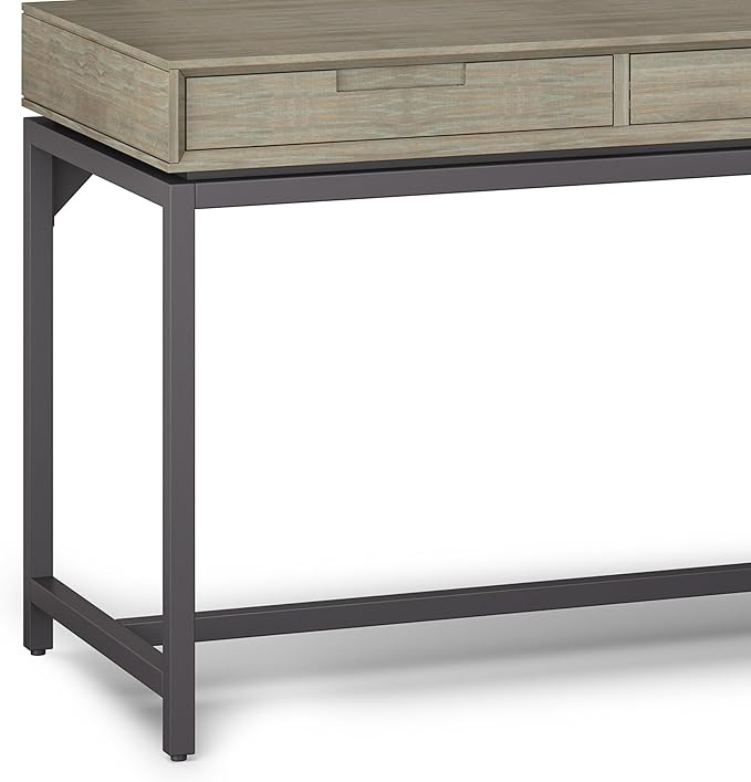 SIMPLIHOME Banting Desk - 72-Inch Wide Solid Hardwood and Metal Writing Desk in Distressed Grey, Modern Industrial Home Office Computer Table for Study with 2 Drawers and Flip-Down Keyboard Tray