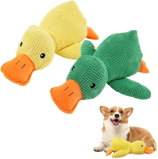 Duck Dog Toy, 2024 New Calming Duck Dog Toy, Dog Toys for Aggressive Chewing Person, Vocalizing Duck Dogs Toy, Indestructible Dog Toys, Cute Plush Stuffed Duck for Indoor Dogs (Yellow+Green)