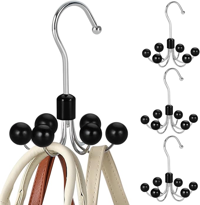 TOPIA HANGER Hoodie Hangers 4-Pack with 6 Wood Balls, 360°Swivel Purse Hanger, Scarf Hanger, Closet Hooks, Handbag Organizer, Bra Hanger, Accessory Organizers for Scarf, Tanktop, Hat, Hoodie CT57B