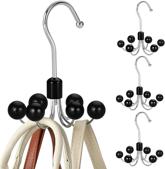 TOPIA HANGER Hoodie Hangers 4-Pack with 6 Wood Balls, 360°Swivel Purse Hanger, Scarf Hanger, Closet Hooks, Handbag Organizer, Bra Hanger, Accessory Organizers for Scarf, Tanktop, Hat, Hoodie CT57B