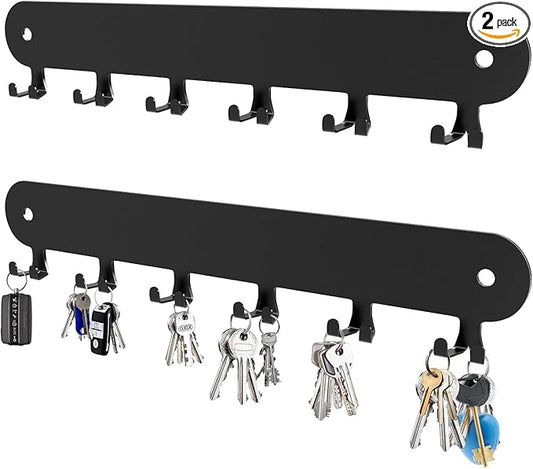2 Pack Key Holder for Wall,Key Hooks,Key Holder Wall Mount Self Adhesive, Key Rack Wall Mount for Wall No Drill for Living Room, Kitchen, Bathroom, Garage (Black, 12 Hooks)