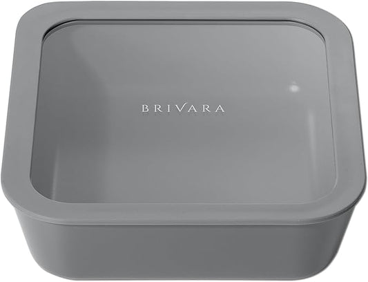 Ceramic Coated Glass Food Storage Container | No PTFE, PFOA, PFAS, and BPA | Reusable Non Toxic Meal Prep Container with Glass Lid | Easy To Store | 8 Cup Square [Smoke]